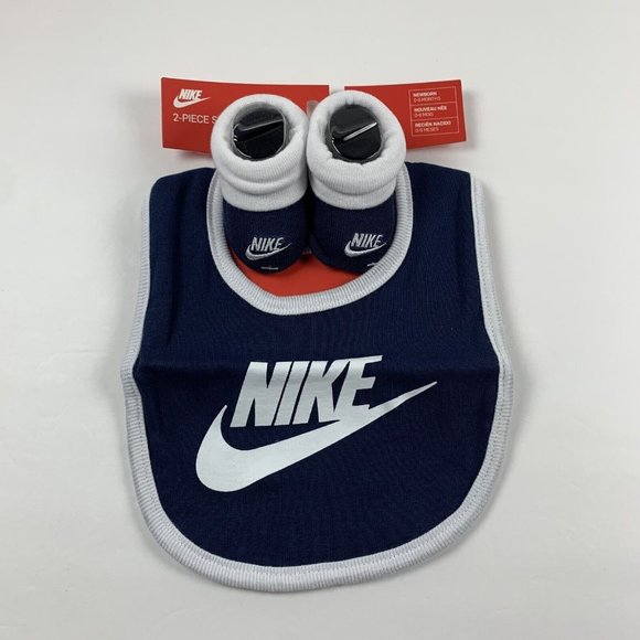 Nike Logo Futura Bib Booties 2Pcs Set 0-6 Months New‎ Born Baby Blue Cotton 6242 - Picture 1 of 6
